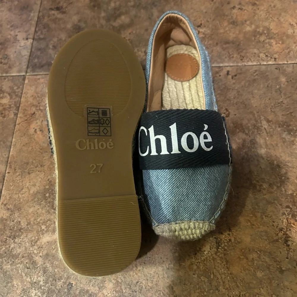 Chloe Kids Denim Espadrilles with Logo Band - Blue